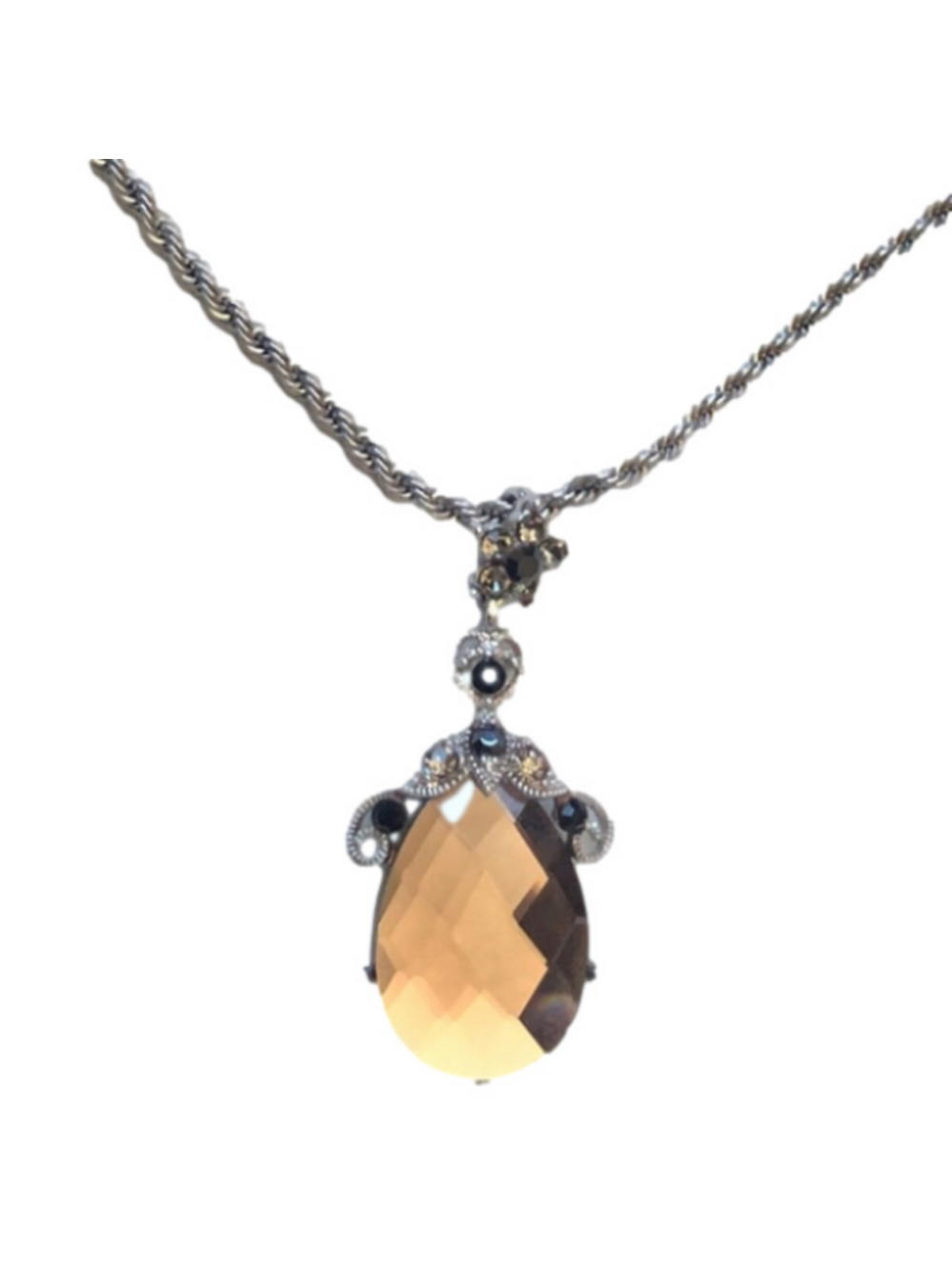 Vintage Champagne Glass Teardrop Pendant Rope Chain Statement Necklace Bridal